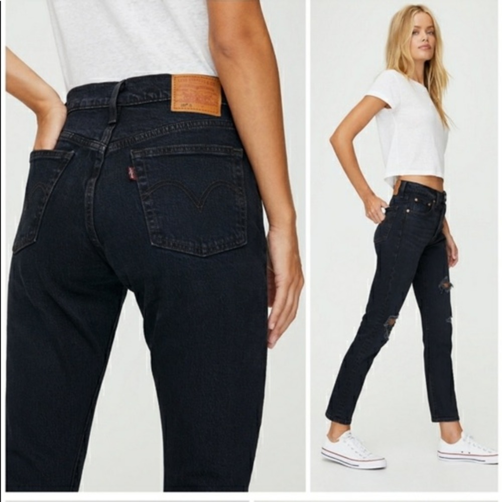 Levi’s 501 Straight Leg Distressed Black High Waisted Jeans